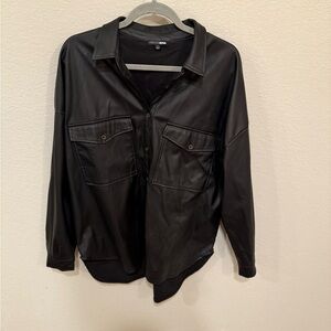 Fashion Nova Black Faux Leather Button Down Shirt